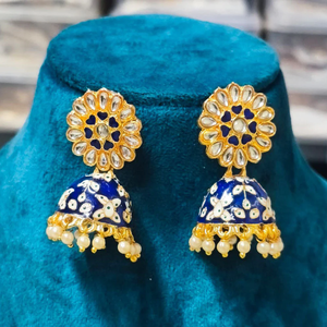 Pendientes Jhumki de Perlas y Kundan con Diseño Meenakari de Jewel Emarket Heritage -12731583GR, Pendientes de Moda - Product Image 1