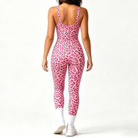 Combinaison de yoga imprimée léopard OEM/ODM, logo personnalisé, combinaison moulante de haute qualité, combinaison de fitness une pièce, séchage rapide, respirante, vêtements de sport