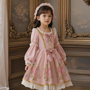 Nuevo Vestido de Princesa Lolita Rosa para Niñas 2026, Hermoso Vestido de Fiesta de Cumpleaños para Niñas de 3 a 12 Años, Vestido Largo de Manga Larga - Product Image 4