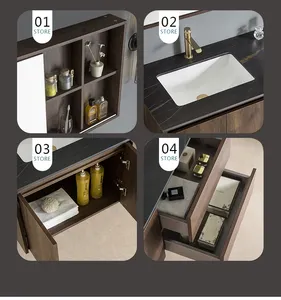 Mobile da toeletta per bagno in pietra sinterizzata per sanitari di alta qualità con lavandino a specchio