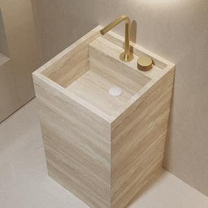 Lavabo sur pied en pierre frittée de qualité supérieure - Lavabo intégré autoportant pour hôtel, villa, cour extérieure - Product Image 1