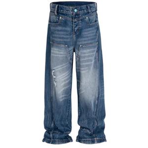 Jeans de Pierna Recta Desgastados Vintage de Algodón 100% Ecológicos Personalizados con MOQ Bajo para Hombre - Estilo Hip Hop Urbano - Product Image 4