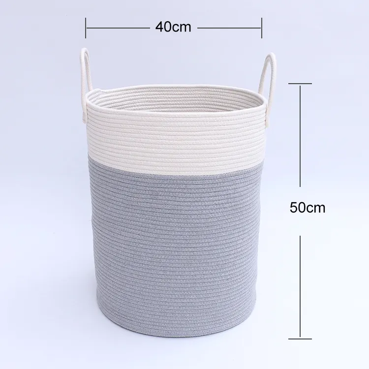 Multi style and multi-functional customized laundry manual cotton rope woven storage basket suitable for bathroom and home