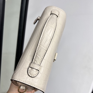 White Crocodile Leather <b>Square</b> Handbag With Gold Lock Closure Women's Single Strap Classic Daily Use Bag - Product Image 6