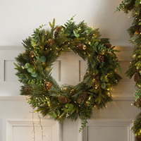 Weihnachtsparty Wand- und Türdekoration, Künstliche Zedern-Girlande Weihnachtskranz mit Tannenzapfen und Roten Beeren