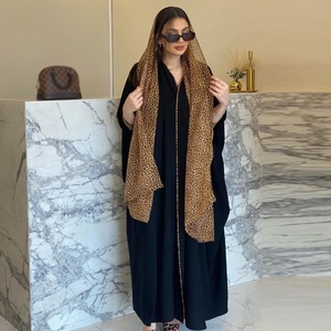 Nuevo cárdigan de gasa con estampado de leopardo, bata de color a juego, pañuelo para la cabeza, dos piezas, Turquía, Oriente Medio, cárdigan árabe musulmán, abayas árabes - Product Image 2
