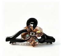 Pince à cheveux rétro marron scintillante à motif floral, barrette à cheveux décorée de cristaux étincelants, accessoires de coiffure en acrylique tendance pour femmes