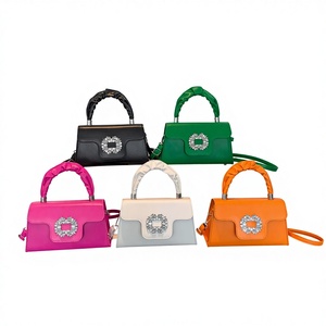 Bolso de hombro/cruzado cuadrado pequeño de PU con pedrería a la moda para mujer, texturizado, con cremallera, RTS, pedido mixto a granel - Product Image 2