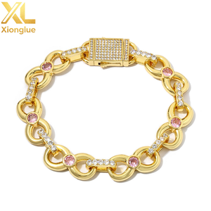 Factory Custom Hip Hop 12mm Fine Luxury Jewelry Pink Moissanite Bracelets Women <b>Men</b> 925 Sterling Silver Chain Link Bracelets - Product Image 1
