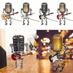 Vintage Aluminum Alloy Microphone Robot Play Guitar Desk LED Lamp Art Deco Modern Art Miniature <b>Crafts</b> <b>Lighting</b> Kitchen Home - Product Image 2