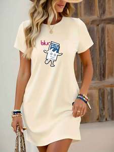 Vestido de mujer elegante de talla grande hasta la rodilla con estampado de radio 'YES <span class=keywords><strong>SIR</strong></span> I <span class=keywords><strong>CAN</strong></span> DANCE', estilo camiseta, ODM, para primavera - Product Image 5
