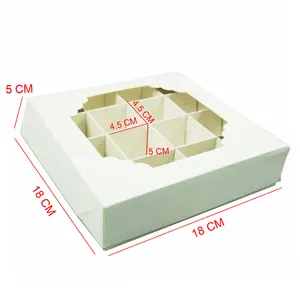 18*18*5 cm fancy white window paper wedding sweet macaron cake fruit biscuits and cooki packaging box with 16 grid insert