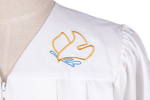 بسعر رخيص للبيع بالجملة رداءة بيضاء مفتوحة بالكامل خالية من التجاعيد بأكمام معمودية بحمامة مطرشة بلونين - Product Image 4