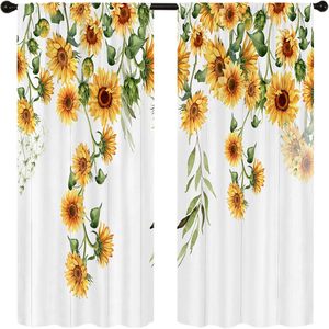 Meilleures ventes Rideaux de cuisine style campagnard Tournesol Jaune à motifs floraux pour petite cafétéria, rideaux de fenêtre à volants, 2 panneaux personnalisables - Product Image 2