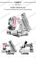 Machine à coudre à lit cylindrique à entraînement direct VC008-12064-VPL-DD, 12 aiguilles, avec tire-fil arrière
