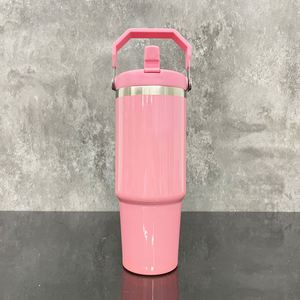 Glossy <b>Macaron</b> Colored Blank Sublimation School Student Flip Straw Leak Proof Tumblers 30oz Sports Water Bottle - Product Image 4