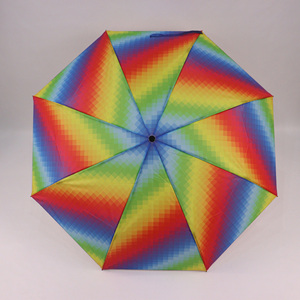 Nouveauté - Parapluie pliant à 3 sections à carreaux arc-en-ciel en gros |   21 pouces, 8 nervures, idéal pour l'Amérique latine et le <span class=keywords><strong>Mexique</strong></span> - Product Image 3