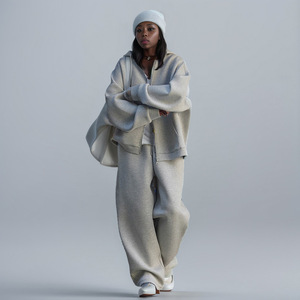 Completo Vintage in Pile con Cappuccio e Stampa a Pois, Giacca Casual con Zip e Pantaloni a Gamba Larga con Coulisse per Donna, Due Pezzi Autunnali - Product Image 1