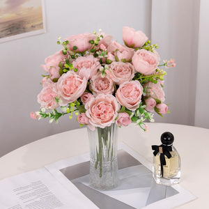 Ramo de peonías y rosas artificiales de seda, alta simulación, decoración para bodas y hogar - Product Image 3