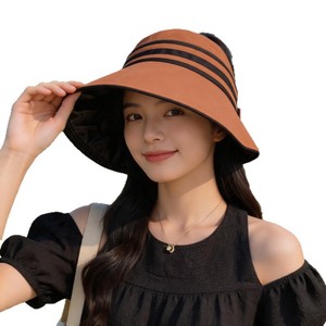 Sombrero de Sol para Mujer, Ala Ancha, Estilo Coreano, con Rayas Negras, Protección UV, Plegable, para Uso en Exteriores de Verano - Product Image 4