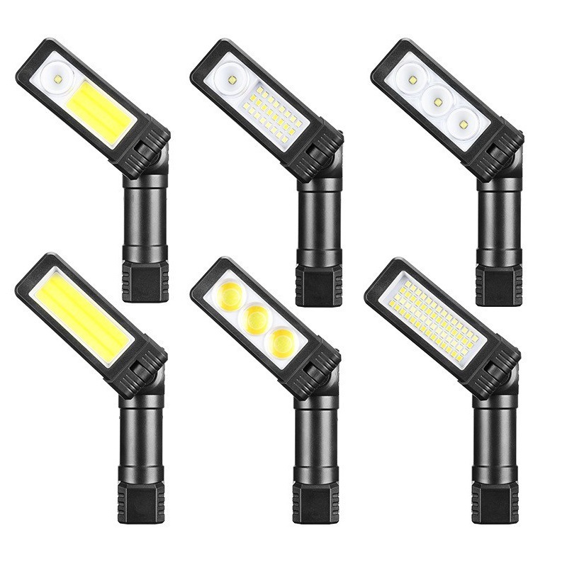 Rechargeable Portable Multifunctional LED COB Auto Repair Work Light with Red Warning LED Strong Flashlight IP20 With Magnet