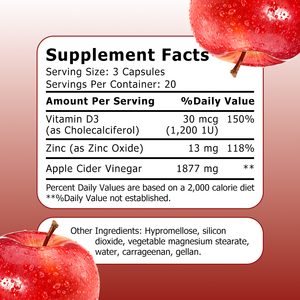 Capsules de vinaigre de cidre de pomme en marque privée OEM pour une digestion saine et un soutien immunitaire, capsules de suppléments de vitamine D3 et de zinc - Product Image 5
