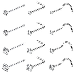 Sản phẩm đang thịnh hành 2024 - Mẫu mới: Khuyên mũi thép phẫu thuật đính đá CZ, trang sức xỏ khuyên dành cho nữ - Product Image 2