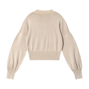 Pull en tricot court de petite taille, nouveau style, motif flocon de neige, personnalisable, sous-vêtement, couleur unie, col rond - Product Image 4