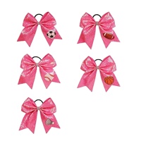 Élastique à cheveux rose scintillant pour filles avec nœud de cheerleading et ballon de sport – Football/Basketball/Baseball/Badminton pour enfants et cheerleading