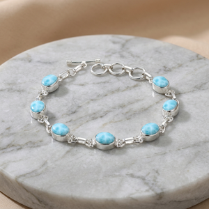 Blue Caribbean Larimar Stone Link Chain <b>Bracelet</b> Handmade Personalized Custom New Arrival 925 Sterling <b>Silver</b> Fine Party Gift - Product Image 3