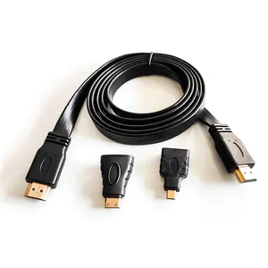 كابل HDMI 3×1 مع محولات HDMI مصغرة وكبيرة كابل ذكر إلى ذكر 1.5م