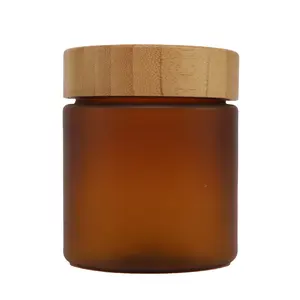 Nieuwe Product Frosted Amber Huisdier Plastic Body Butter Cosmetische Crème Pot Met Bamboe Deksel