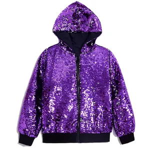 Phong cách hoodie thay đổi màu sắc cô gái sequin Áo khoác tùy chỉnh máy bay ném bom Áo khoác Zip Up hoodie cho Đảng