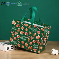 Sac fourre-tout non tissé personnalisé avec impression de biscuits de Noël, base verte, imperméable, pour coffrets cadeaux de l'hiver, vente en gros