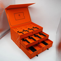 Boîte d'emballage cosmétique de luxe vide en carton orange à double couche avec tiroir coulissant pour parfum, cadeau, soin de la peau, sérum
