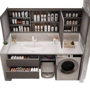 Mobile Bagno Moderno a Parete con Spazio per <span class=keywords><strong>Lavatrice</strong></span>, Arredo Salvaspazio per Lavanderia - Product Image 5