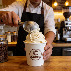 Gobelets à glace jetables biodégradables personnalisables en papier kraft blanc à paroi simple avec logo pour glace pilée et gelato - Product Image 6