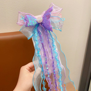 طقم شعر نسائي بتصميم حورية البحر، يتضمن تاج ومشابك لؤلؤية وشريط سماوي وسلسلة نسيجية وحلية من السبائك، بألوان باستيل حلوة - Product Image 4