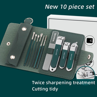 Ensemble de manucure et pédicure professionnel portable de luxe en acier inoxydable argenté 10-en-1 avec fonction de nettoyage et boîte