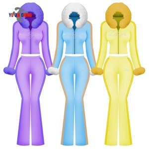 Felpa con Cappuccio in Ecopelliccia e <span class=keywords><strong>Pantaloni</strong></span> a Zampa con Strisce, Abbigliamento Femminile Personalizzato con Strass, Tuta Invernale in <span class=keywords><strong>Velluto</strong></span> Due Pezzi per Donne - Product Image 4