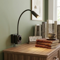 Lampe LED portable pour chambre d'hôtel, prise murale européenne, lumière flexible à commande tactile progressive, USB C, lampe de chevet pour la lecture nocturne