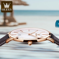 Montre à quartz de luxe de marque supérieure OLEVS 5869 avec logo OEM, étanche, ultra-fine, avec date, bracelet en cuir, montres classiques pour hommes