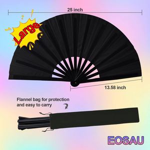 Éventail pliant noir uni de style Kung Fu avec sac de rangement, grand éventail à brins de bambou pour la danse Tai Chi, les spectacles et les fêtes - Product Image 4