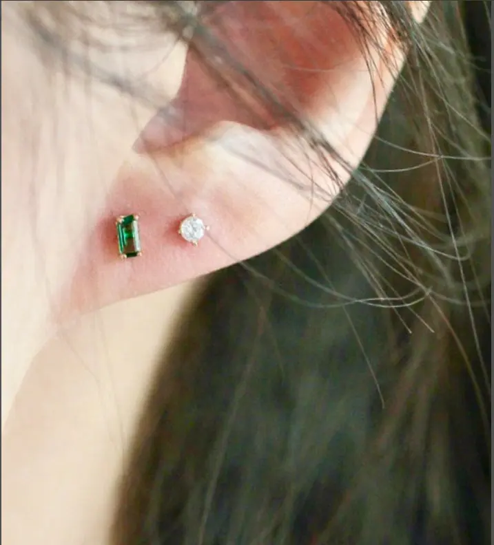 मिठाइयां पन्ना ग्रीन जेड कान की बाली 925 स्टर्लिंग चांदी हरे रंग का पत्थर 14K सोने स्टड कान की बाली महिलाओं के लिए