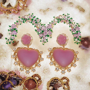 Los Mejores Pendientes Colgantes Vintage con Forma de Corazón Rosa y Flores, Chapados en Oro con Cristales de Estrás, para Regalo de Boda o Fiesta - Product Image 3