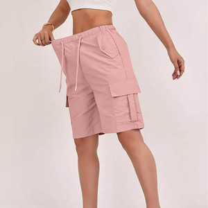 Wholesale Price Women High-waisted Summer Casual Pocket Cargo Pants Breathable Eco-Friendly with Button <b>Tie</b> Shorts Fashion - Product Image 1