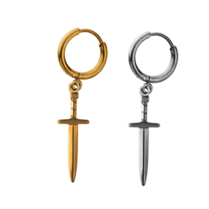 Perhiasan Hypoallergenic 316l Stainless Steel 18K Pvd Emas Disepuh Hoop Earring untuk Wanita Pria <span class=keywords><strong>Crucifix</strong></span> Huggie Sword Hoop Earrings - Product Image 1