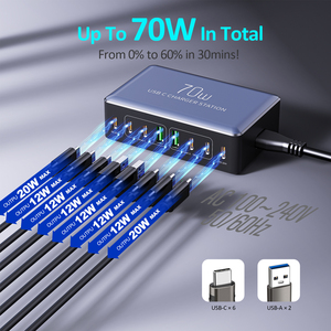 Chargeur USB multiple rapide Ilepo 70W <span class=keywords><strong>6C</strong></span> 2A 8 ports CE FCC ROHS PSE Electrkit pour téléphones portables – Meilleures ventes - Product Image 3