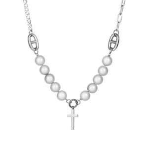 Collar de Perlas para Mujer con Colgante de Cruz Personalizado en Acero Inoxidable Pulido de Alta Calidad - Product Image 5