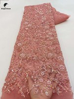 Tissu africain en dentelle française brodé de perles Tissu en dentelle nigériane avec perles pour robes de mariée